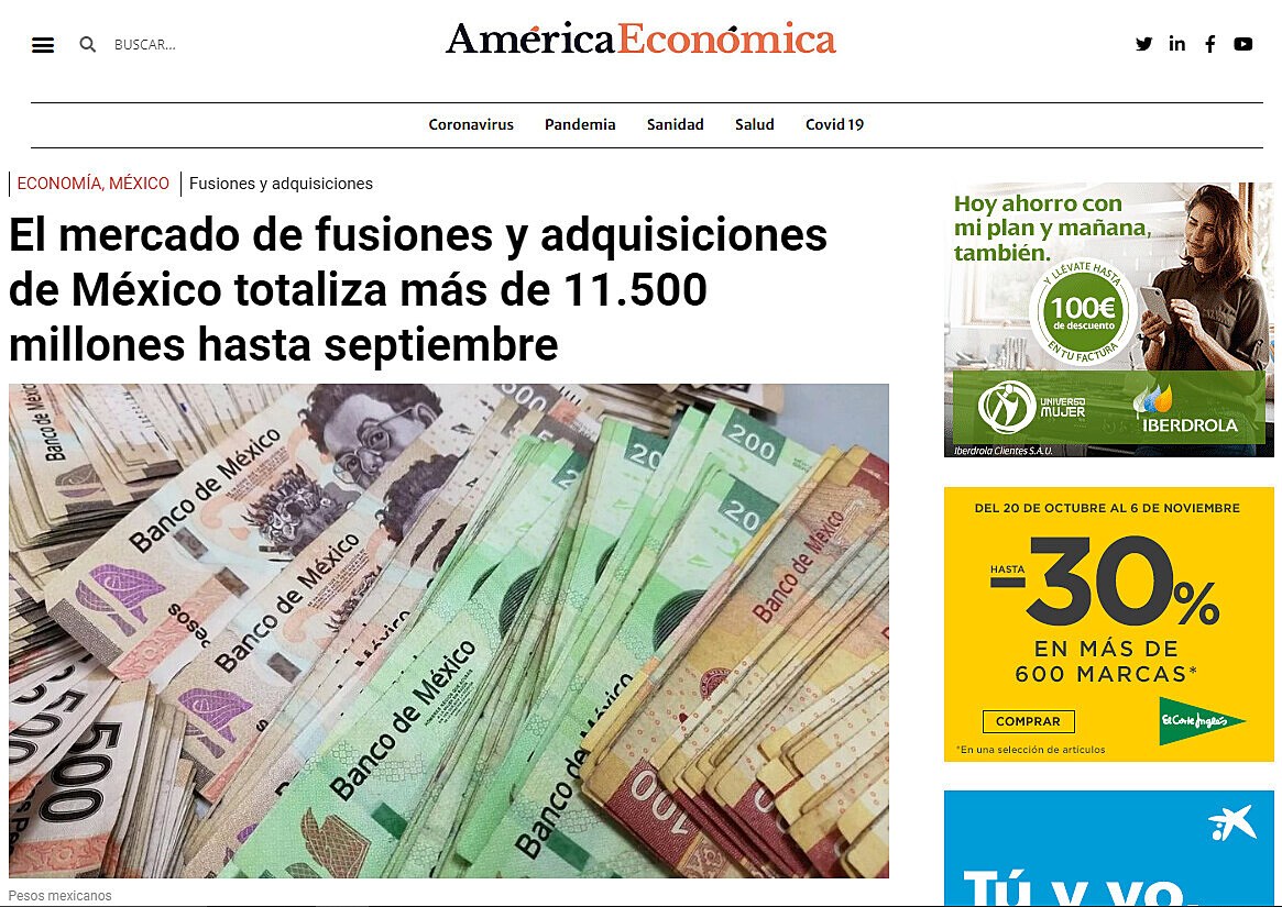 El mercado de fusiones y adquisiciones de Mxico totaliza ms de 11.500 millones hasta septiembre